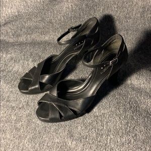 Black High Heel Open Toe Shoe Size 8.5